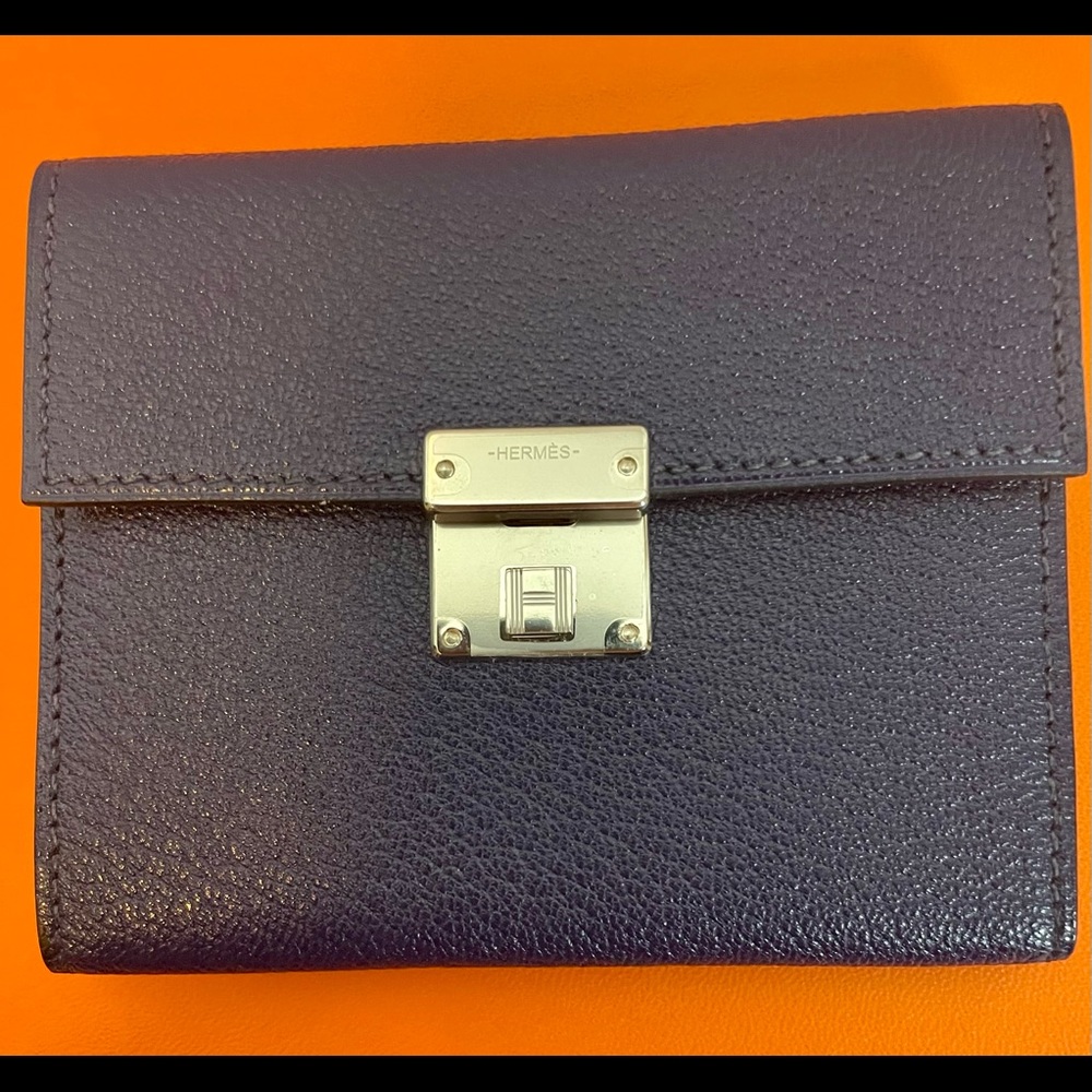 Hermès Chevre Mysore Clic Mini Card Holder Navy and Paladium Hardware